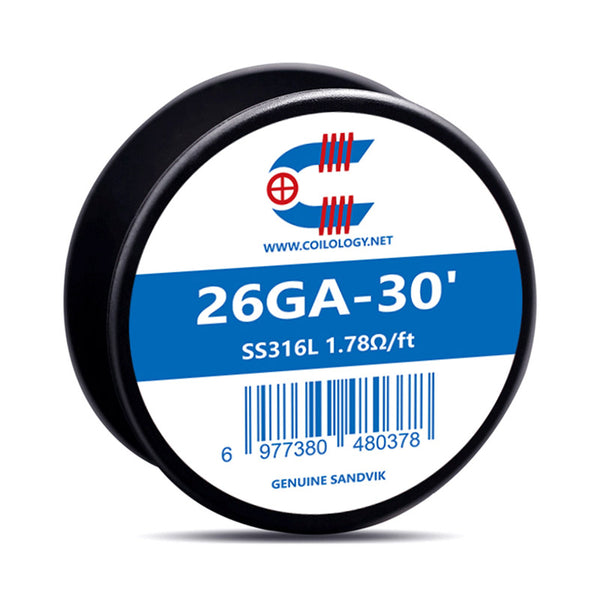 30ft Coilology Resistance Wire – 26ga SS316L 1.78ohm/ft - 1Pack
