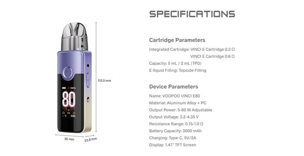 Kit système pod VOOPOO VINCI E80 3000 mAh 5 ml – Kit système pod VOOPOO VINCI E80 3000 mAh 5 ml
